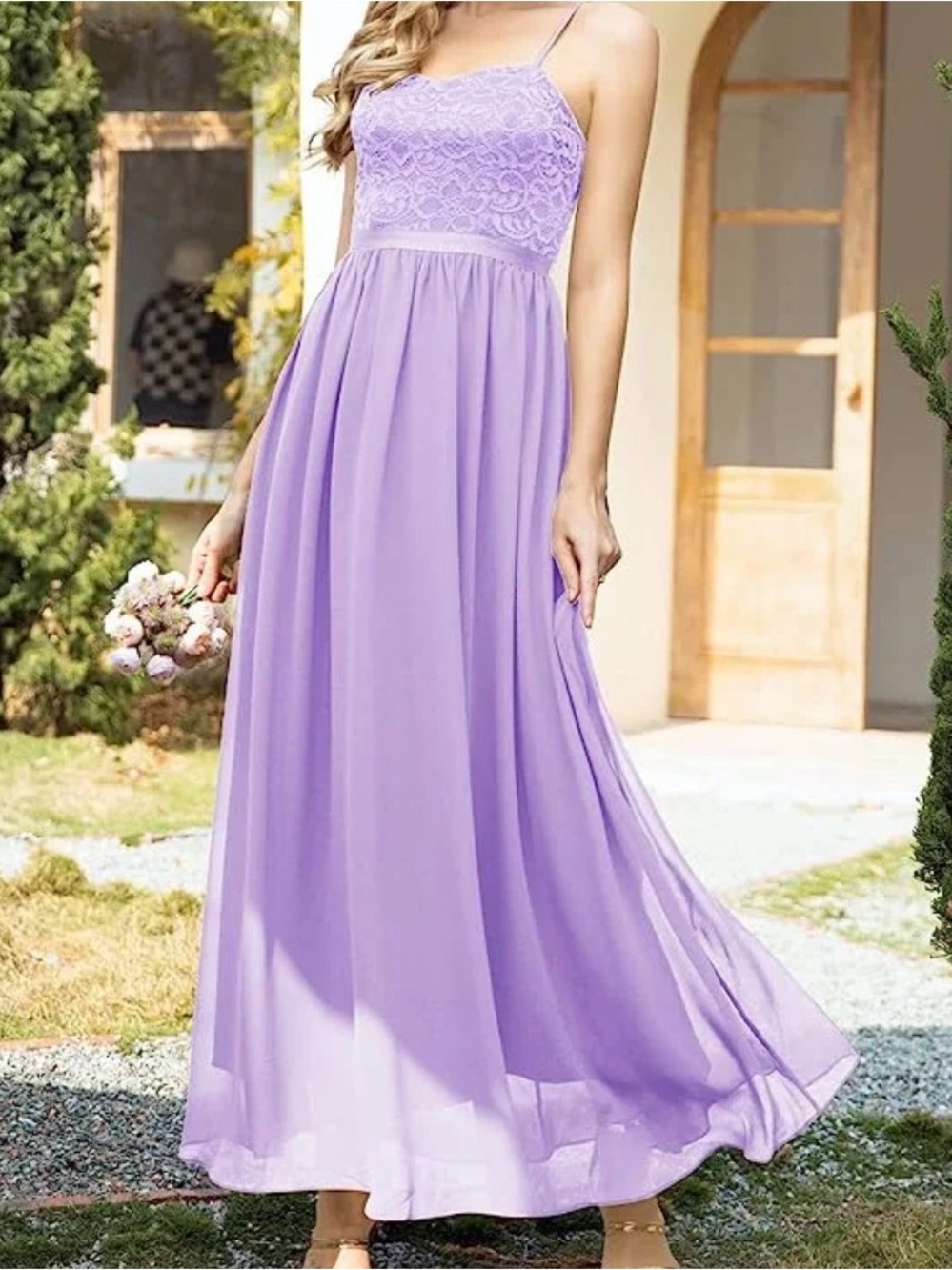 Lilac Lace Bodice Spaghetti-Strap Maxi Dress